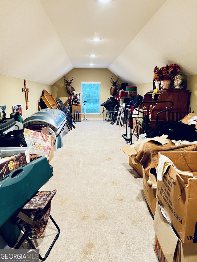 additional living space with carpet flooring and vaulted ceiling