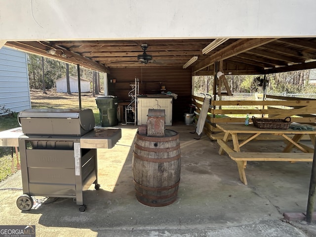 view of patio featuring an outdoor structure