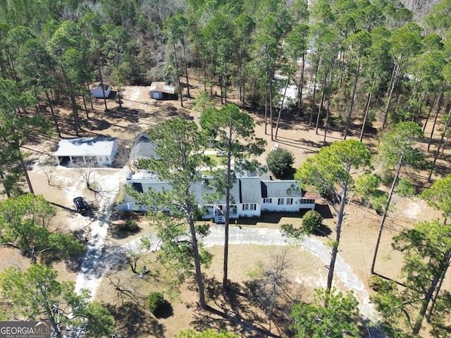 aerial view featuring a forest view