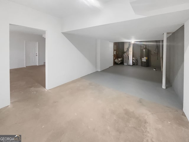 finished basement with heating unit and electric water heater