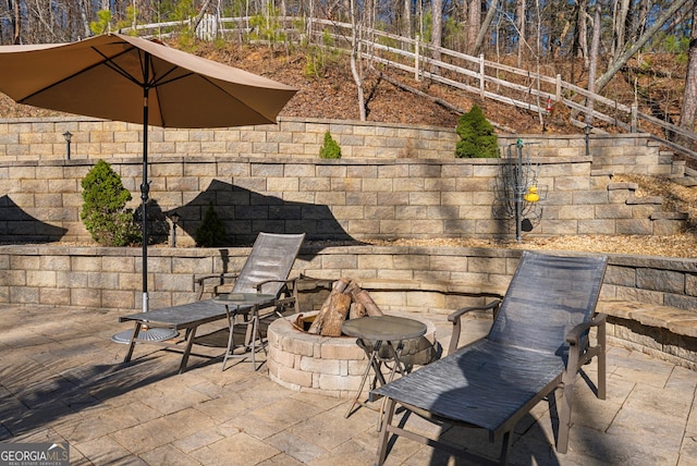 view of patio / terrace featuring fence