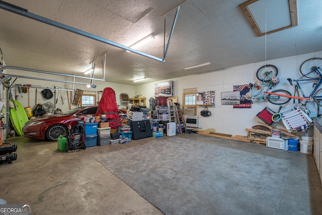 garage with a workshop area