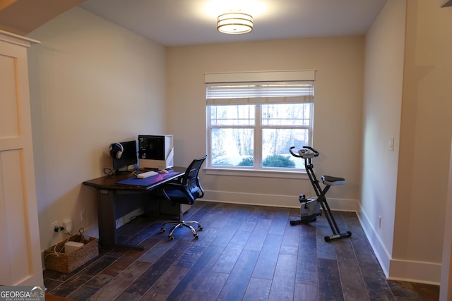 793 Round Tree Ct, Lawrenceville, GA 30045 - office space with baseboards and dark wood-style flooring