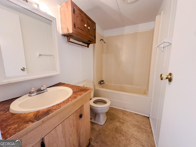 full bathroom with shower / tub combination, vanity, and toilet