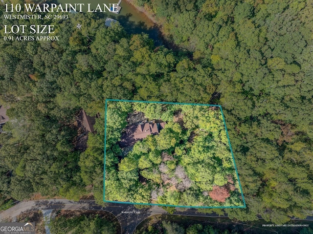 birds eye view of property with a forest view