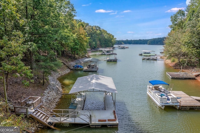 view of dock with a water view