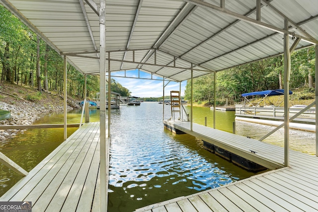 dock area featuring a water view