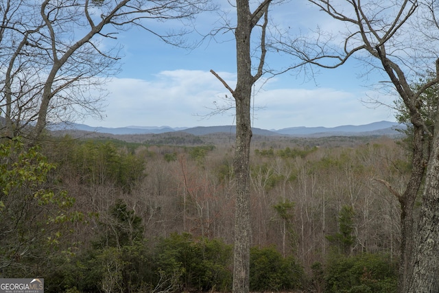 view of mountain feature featuring a forest view