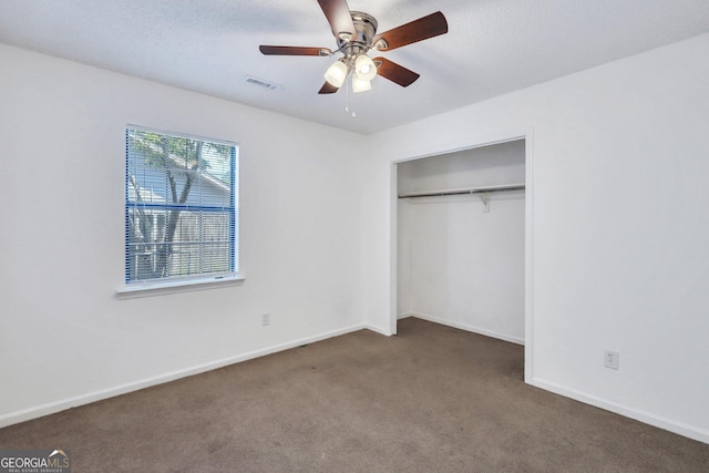 1407 Forest Lake Dr, Hinesville, GA 31313 - unfurnished bedroom with visible vents, a ceiling fan, carpet floors, a closet, and baseboards