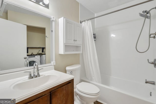 1407 Forest Lake Dr, Hinesville, GA 31313 - bathroom with washer / dryer, shower / tub combo, toilet, and vanity