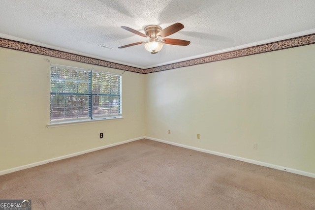 1407 Forest Lake Dr, Hinesville, GA 31313 - unfurnished room featuring a textured ceiling, ceiling fan, light carpet, baseboards, and visible vents
