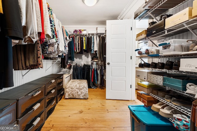 walk in closet featuring wood finished floors