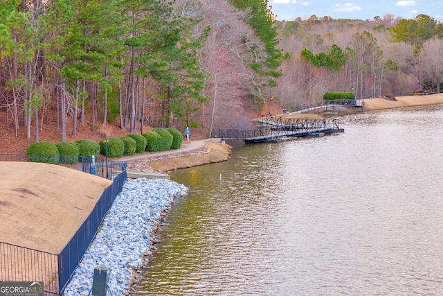 water view featuring a dock