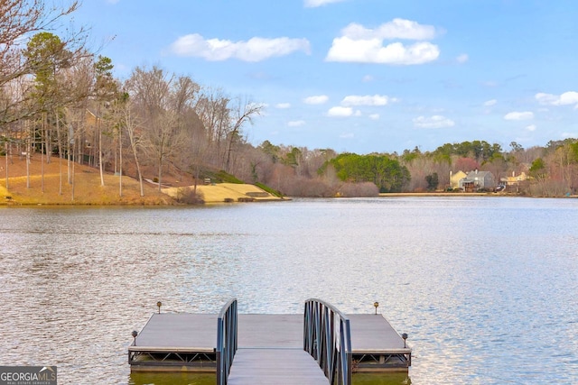 view of dock with a water view