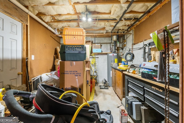 storage area with water heater