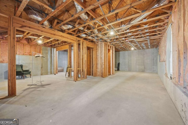 view of unfinished basement