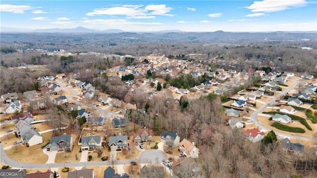 aerial view featuring a residential view and a mountain view