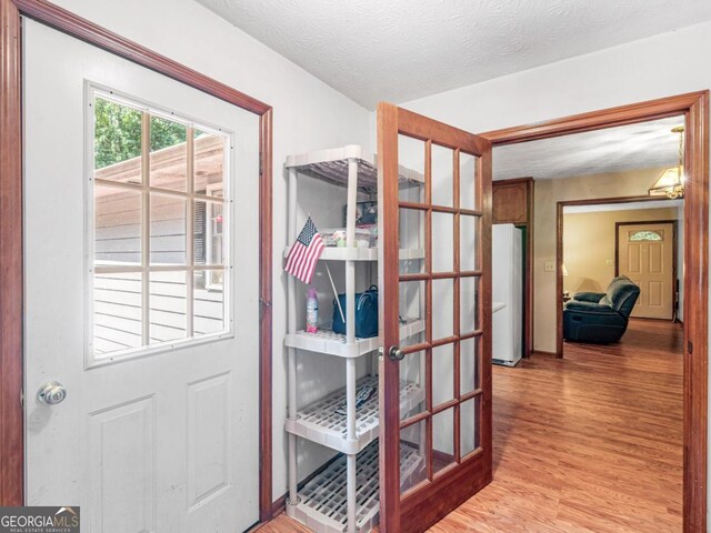 2643 Rocky Creek Rd, Hampton, GA 30228 - entryway featuring french doors, a textured ceiling, and light wood-style floors