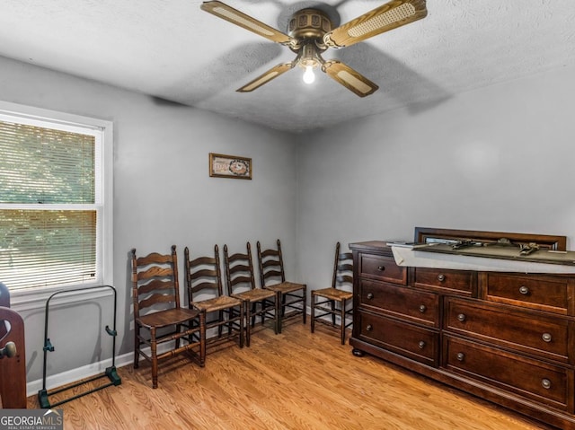 2643 Rocky Creek Rd, Hampton, GA 30228 - living area featuring light wood finished floors, baseboards, a textured ceiling, and a ceiling fan