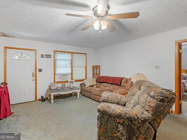 2643 Rocky Creek Rd, Hampton, GA 30228 - carpeted living area with cooling unit, a ceiling fan, and a textured ceiling
