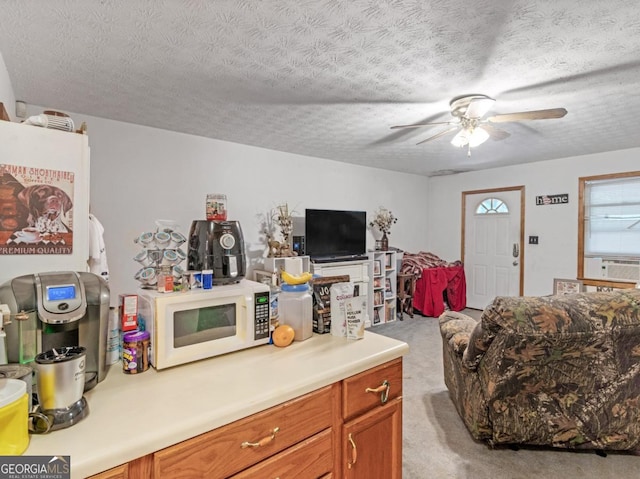 2643 Rocky Creek Rd, Hampton, GA 30228 - living area featuring light carpet, a textured ceiling, and a ceiling fan