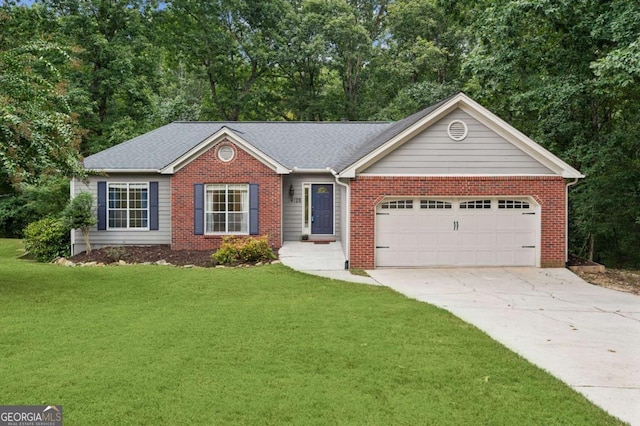 4125 Gables Pl, Buford, GA 30519 - single story home with concrete driveway, a garage, brick siding, and a front lawn