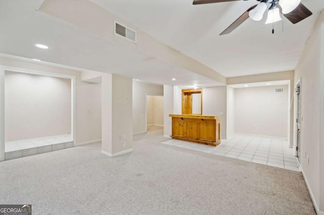 4125 Gables Pl, Buford, GA 30519 - finished below grade area featuring light colored carpet, recessed lighting, ceiling fan, and light tile patterned floors
