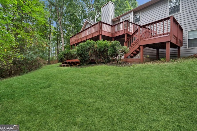 4125 Gables Pl, Buford, GA 30519 - view of grassy yard with a wooden deck and stairs
