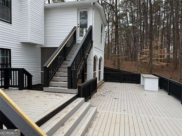 deck featuring stairs