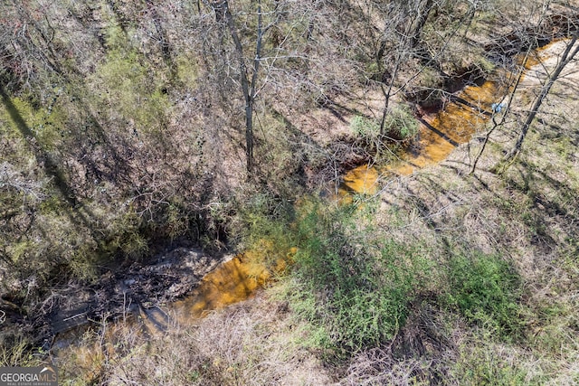 birds eye view of property featuring a forest view