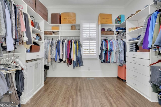 spacious closet with wood finished floors and visible vents