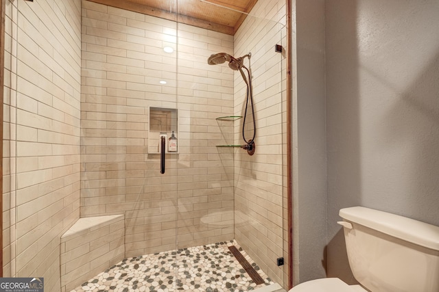 bathroom with a shower stall and toilet