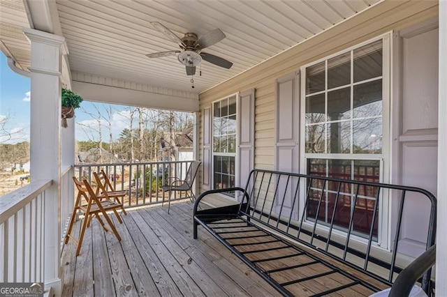 deck featuring a ceiling fan