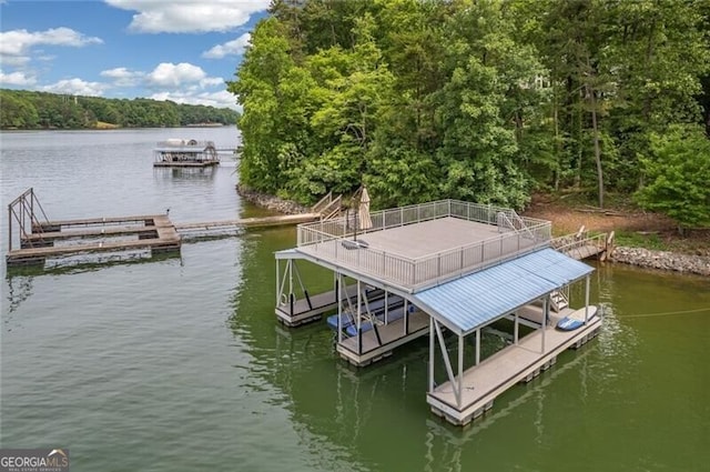 view of dock with a water view