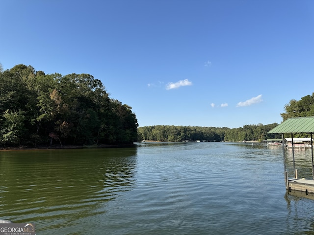 water view featuring a wooded view