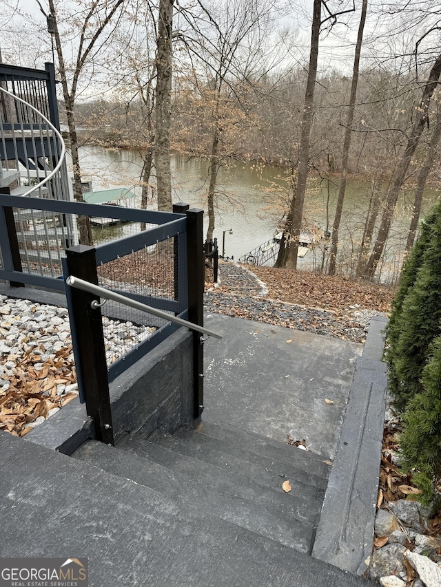 exterior space featuring a water view