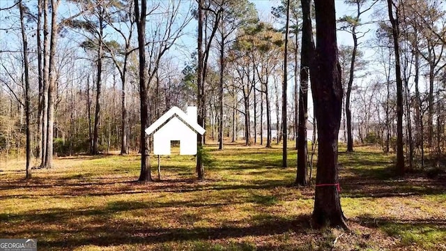 view of yard featuring a wooded view