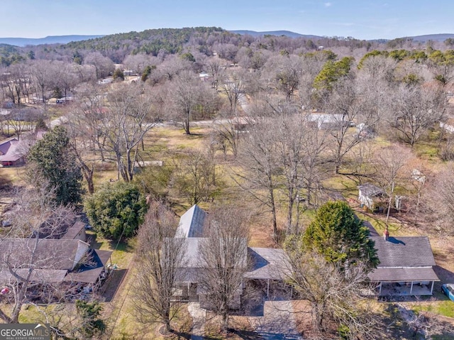 birds eye view of property with a forest view