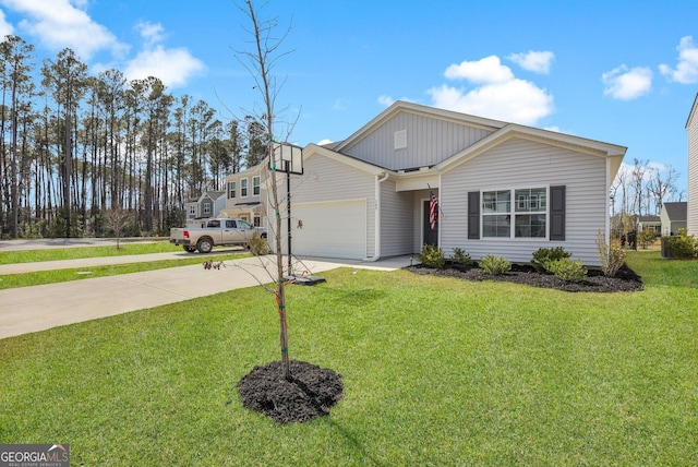 view of front of house featuring a front yard, a garage, and driveway