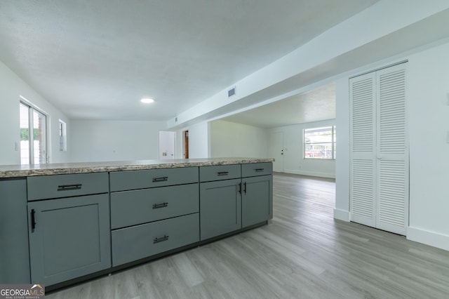 kitchen with light countertops, visible vents, and gray cabinetry