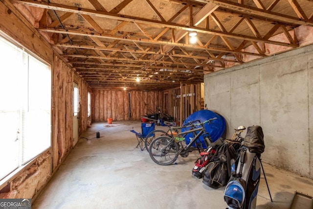 basement with a garage