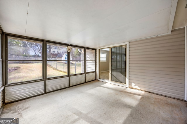 view of unfurnished sunroom