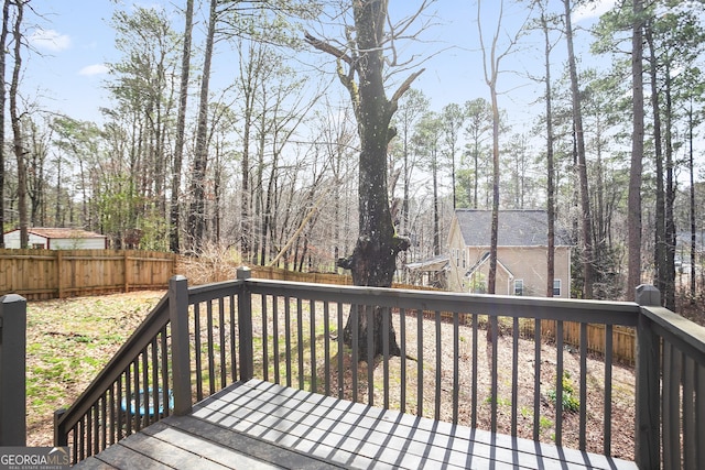 deck featuring a fenced backyard