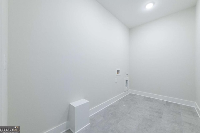 clothes washing area with electric dryer hookup, baseboards, hookup for a washing machine, and laundry area