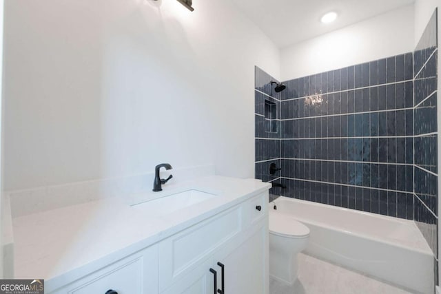 64 Telfair Ct, Acworth, GA 30101 - full bathroom with toilet, vanity, tile patterned floors, and bathing tub / shower combination