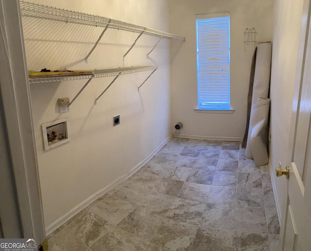 washroom featuring laundry area, electric dryer hookup, baseboards, and washer hookup