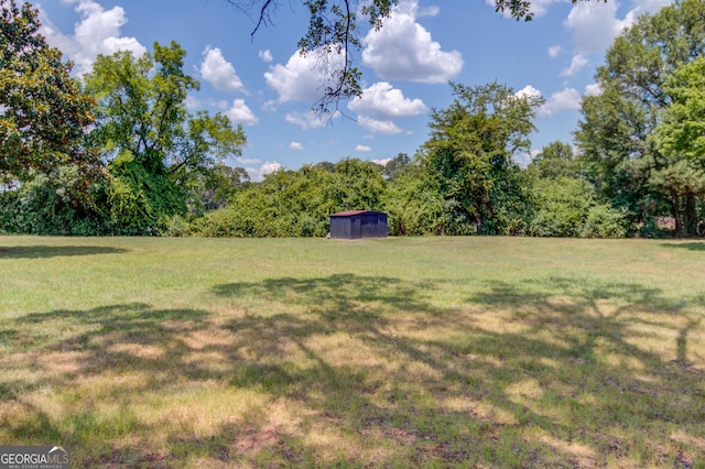 view of yard featuring a storage unit and an outdoor structure