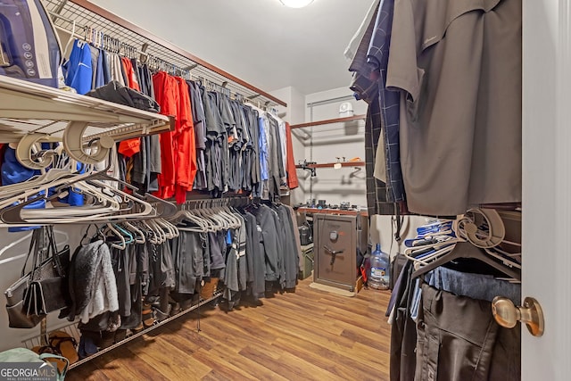 walk in closet featuring wood finished floors