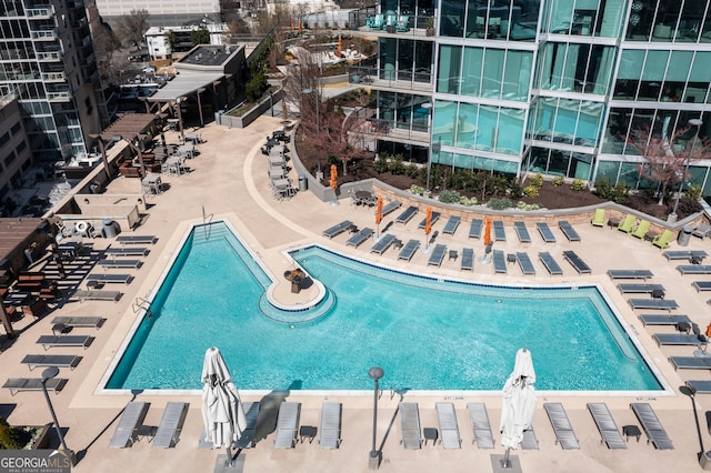 pool with a patio