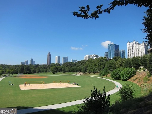 view of property's community featuring a city view and a yard